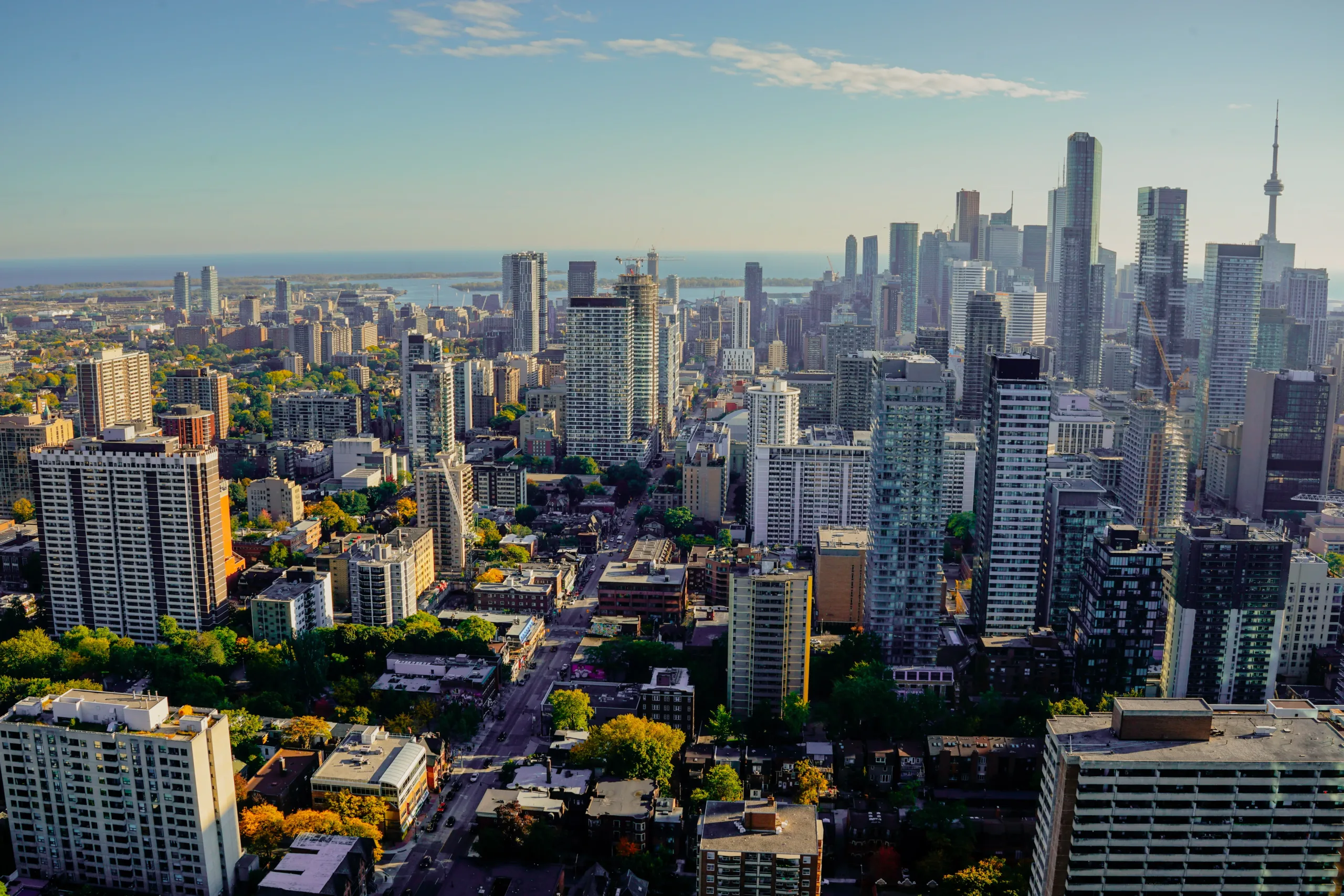 Toronto Downtown Towers Illuminated Sunset Panorama Canada